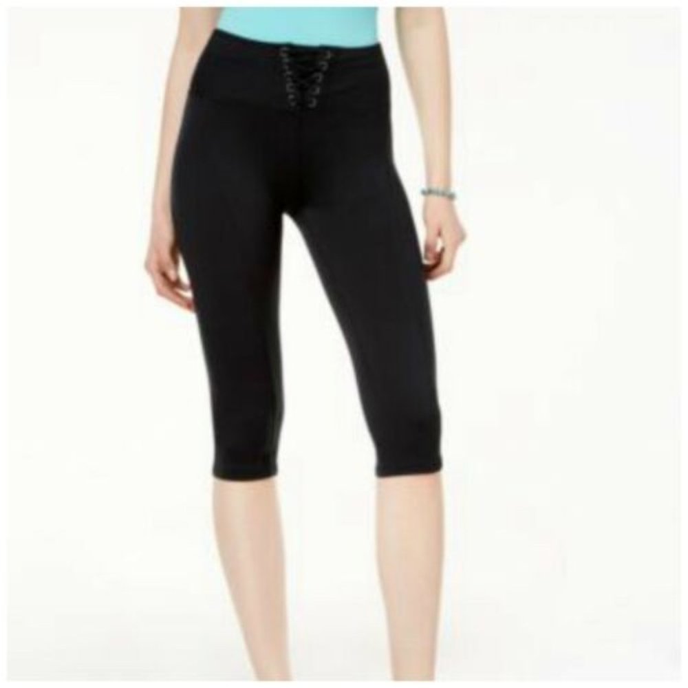 Material Girl Juniors Lace-Up Cropped Legging Black Caviar Womens Size XXL